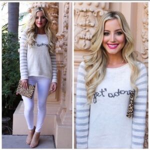 Anthropologie Moth Je T’adore French Cream Cotton Gray Metallic Stripe Sweater S